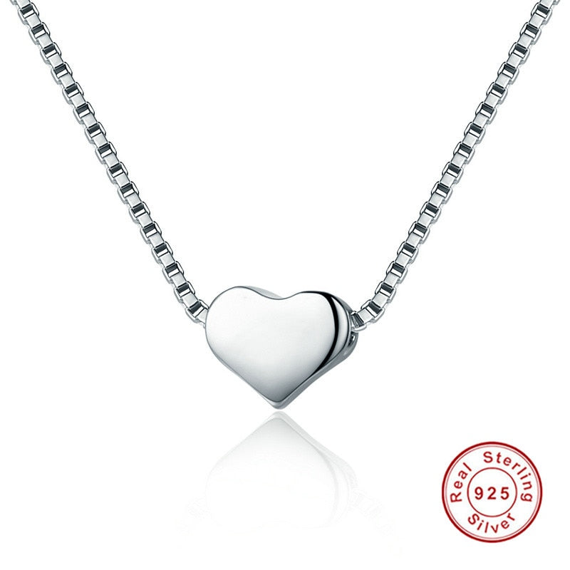 Minimalist Simple 925 Sterling Silver Heart Slide Pendant Necklace For Women Jewelry