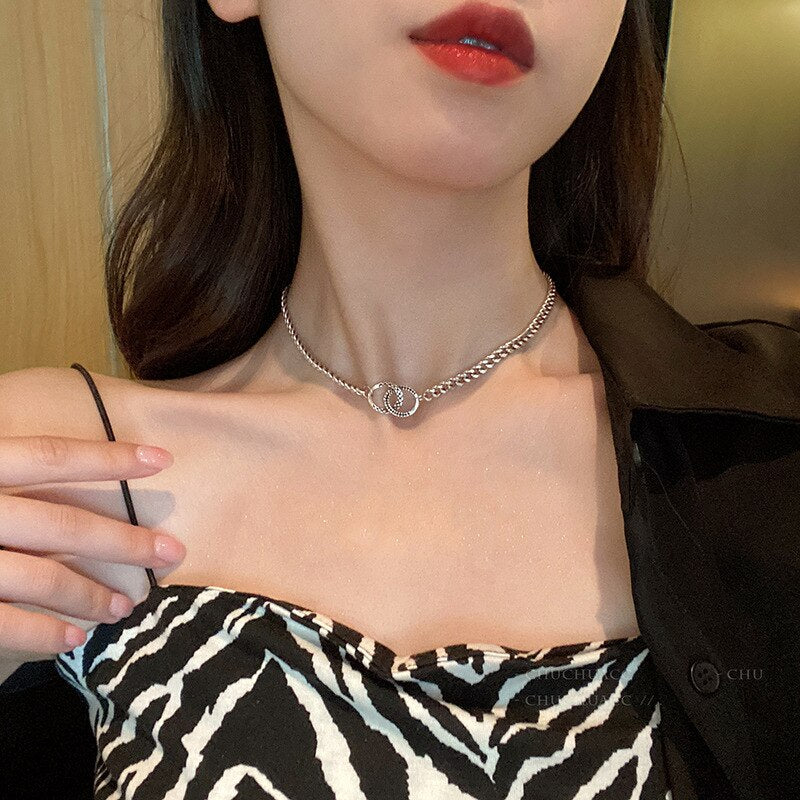 Minimalist Simple Geometric Double Circle Necklaces Women Design Irregular Clavicle Chain Vintage Baroque Jewelry Gift