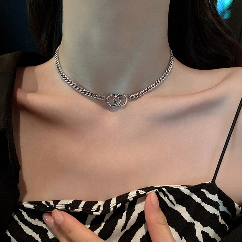 Minimalist Simple Geometric Double Circle Necklaces Women Design Irregular Clavicle Chain Vintage Baroque Jewelry Gift