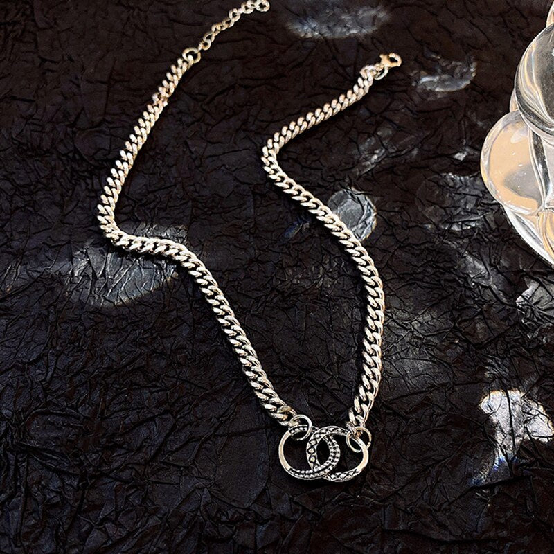 Minimalist Simple Geometric Double Circle Necklaces Women Design Irregular Clavicle Chain Vintage Baroque Jewelry Gift