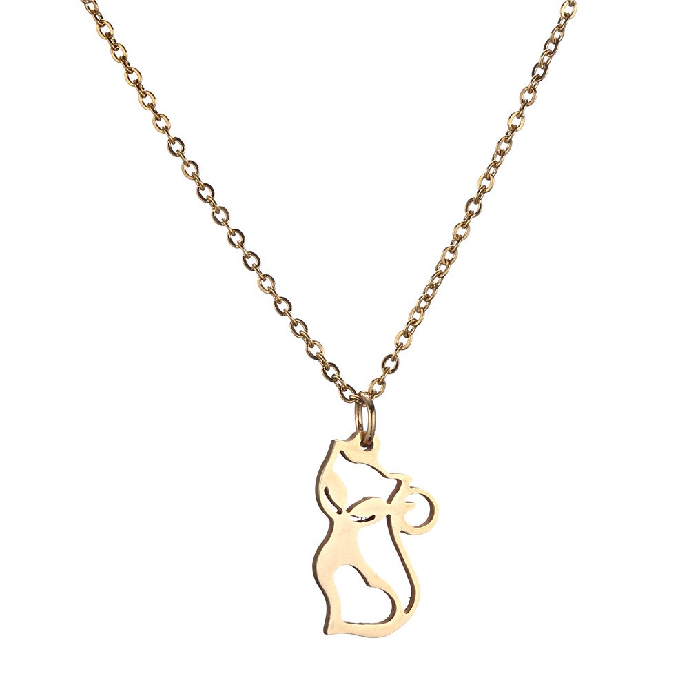 Stainless Steel Cute Simple Hollow Out Design Small Lady Cat Kitty Pendant Necklace for Women Female Gift Jewelry