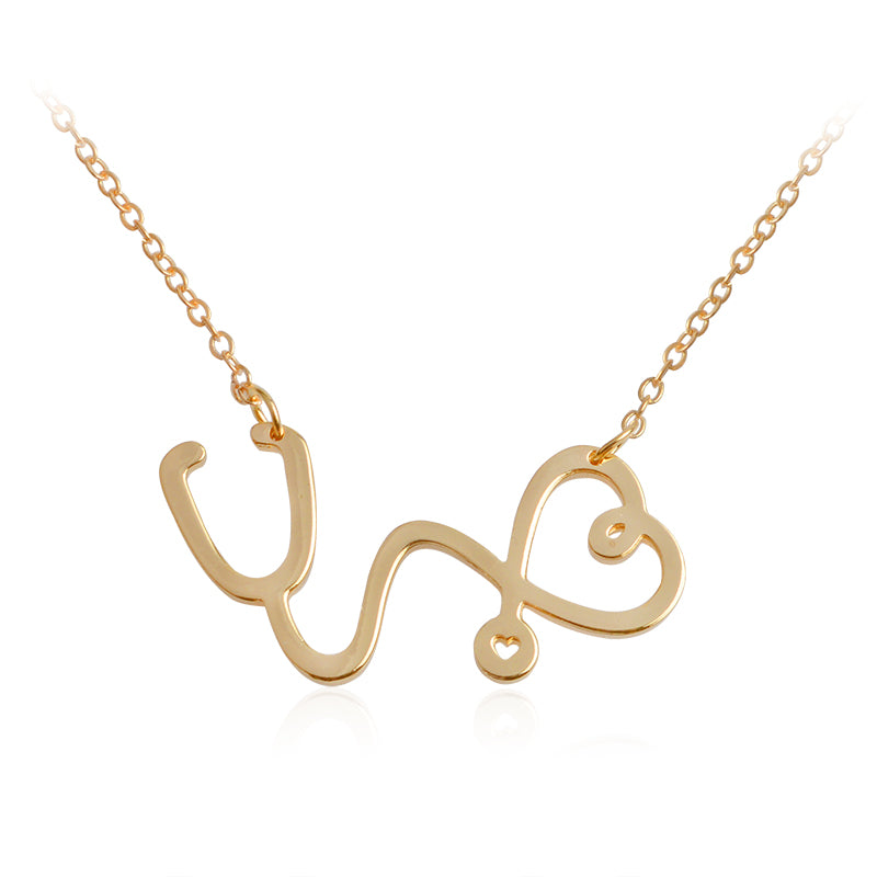 Miss Zoe ECG Stethoscope Love You Pendant Necklace Heart Shape Rose Gold Silver Jewelry Gift for Doctor Nurse Lovers Women Men
