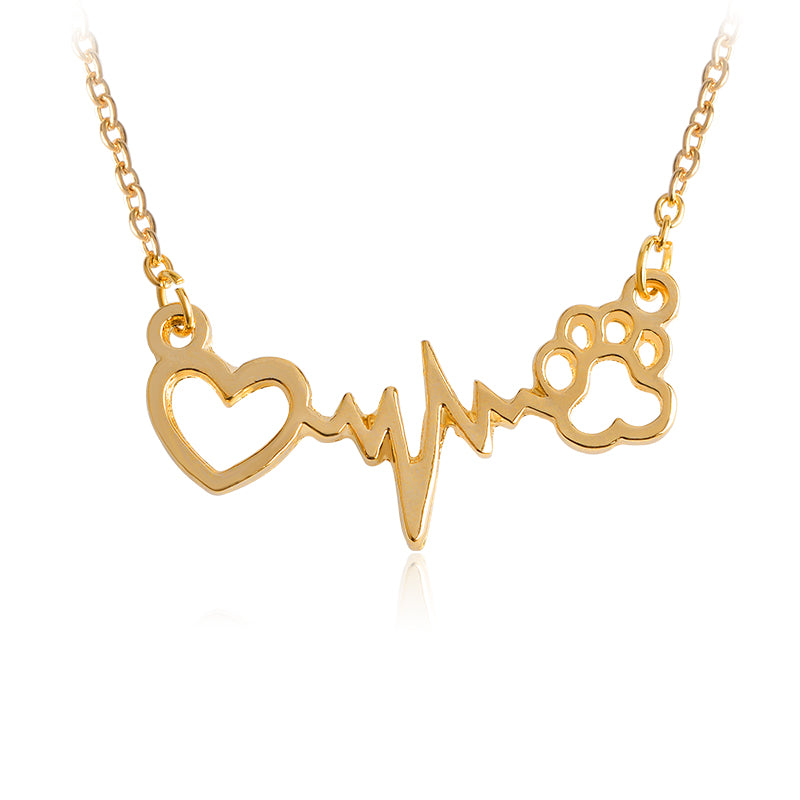 Miss Zoe I Love Paw ECG Necklace Rose Gold Silver Dog Paw Claw Heart Pendant Necklace Cat Kitten Puppy Pet Animal Jewelry Gift