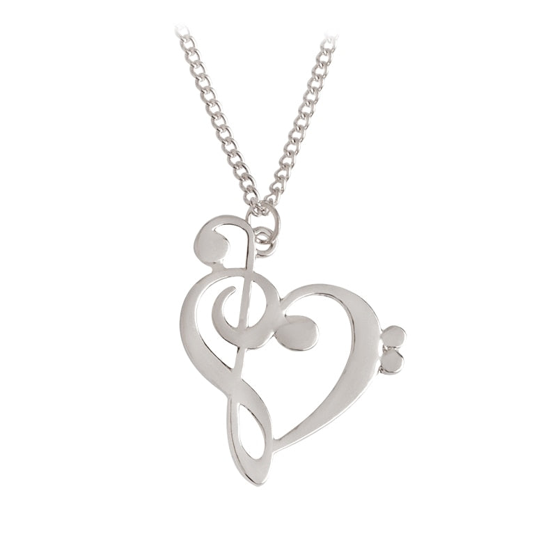 Minimalist Simple Fashion Hollow Heart Shaped Musical Note Pendant Necklace Music Jewelry Gold Silver  Gift