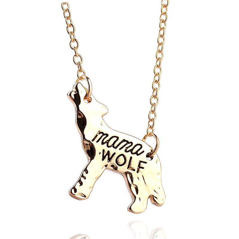 mama WOLF Animal Pendant Necklace Gold Silver Mother Love Birthd Gift for Mommy Simple Fashion Jewelry