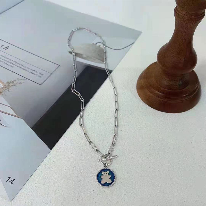 Miuoxion Retro Round Card Bear OT Necklace Personality Party Punk Jewelry For Women Feature Nmour Charm Gift All Season