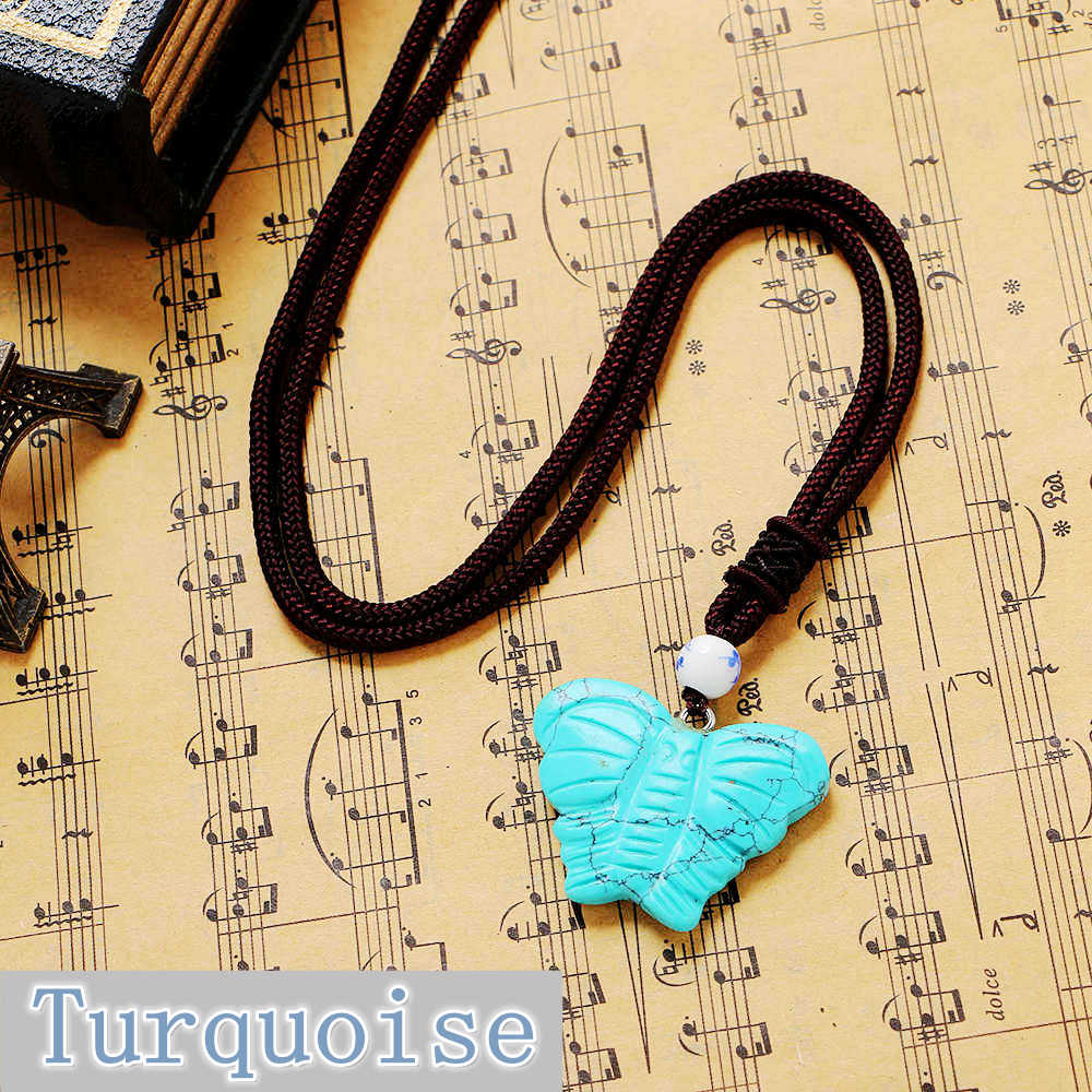 Mix Color Natural Stone Butterfly Shape Charm Pendant Fit Necklace For Jewelry Making DIY 4*3cm Nylon rope pendant Long Necklace