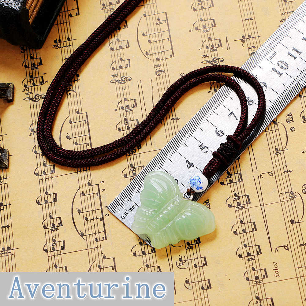 Mix Color Natural Stone Butterfly Shape Charm Pendant Fit Necklace For Jewelry Making DIY 4*3cm Nylon rope pendant Long Necklace