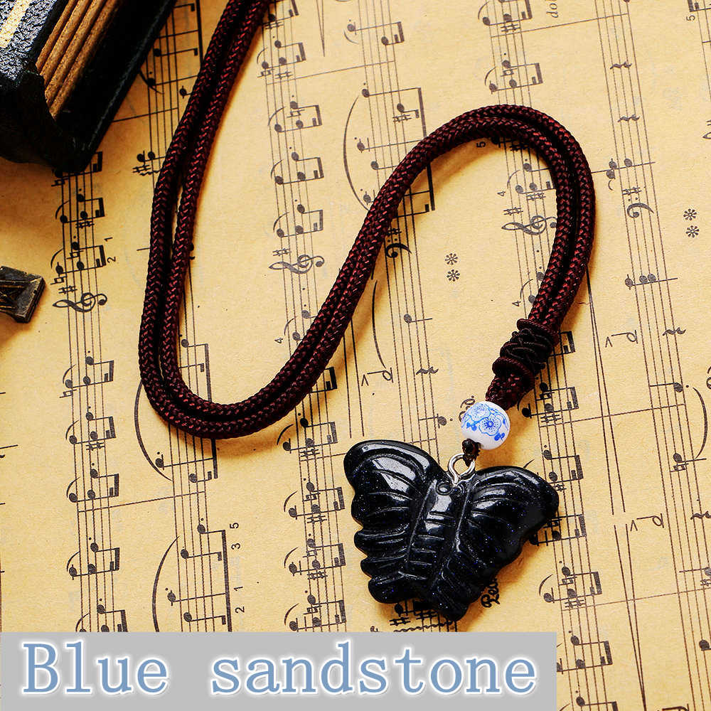 Mix Color Natural Stone Butterfly Shape Charm Pendant Fit Necklace For Jewelry Making DIY 4*3cm Nylon rope pendant Long Necklace