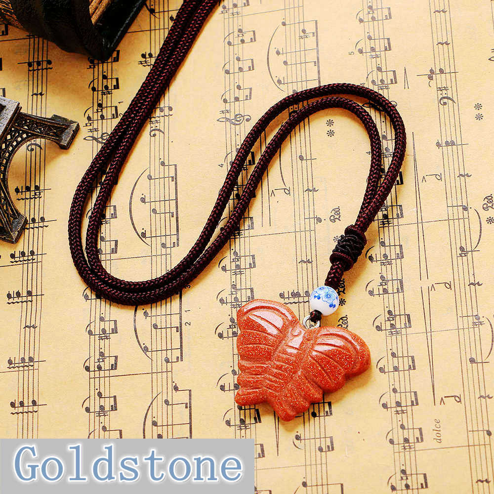 Mix Color Natural Stone Butterfly Shape Charm Pendant Fit Necklace For Jewelry Making DIY 4*3cm Nylon rope pendant Long Necklace
