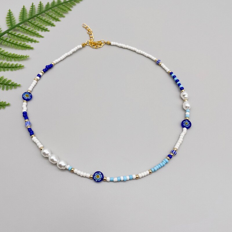 Mixed Beads Female Choker Necklace Gift 2021 Strand Flower Pearl Beaded Short Necklace For Women Girls Promotion Jewerly