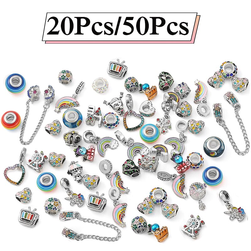 Mixed Random Delivery Rainbow Style Beads Charms Fit Original Bracelets Necklace For Women Kids DIY Jewelry Making