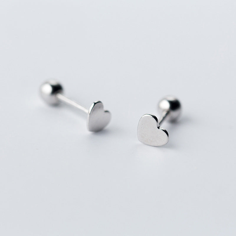 Small Smooth Heart Pure 925 Sterling Silver Screw Stud Earrings for Women Girls Children Kids Mini Minimalist Jewelry