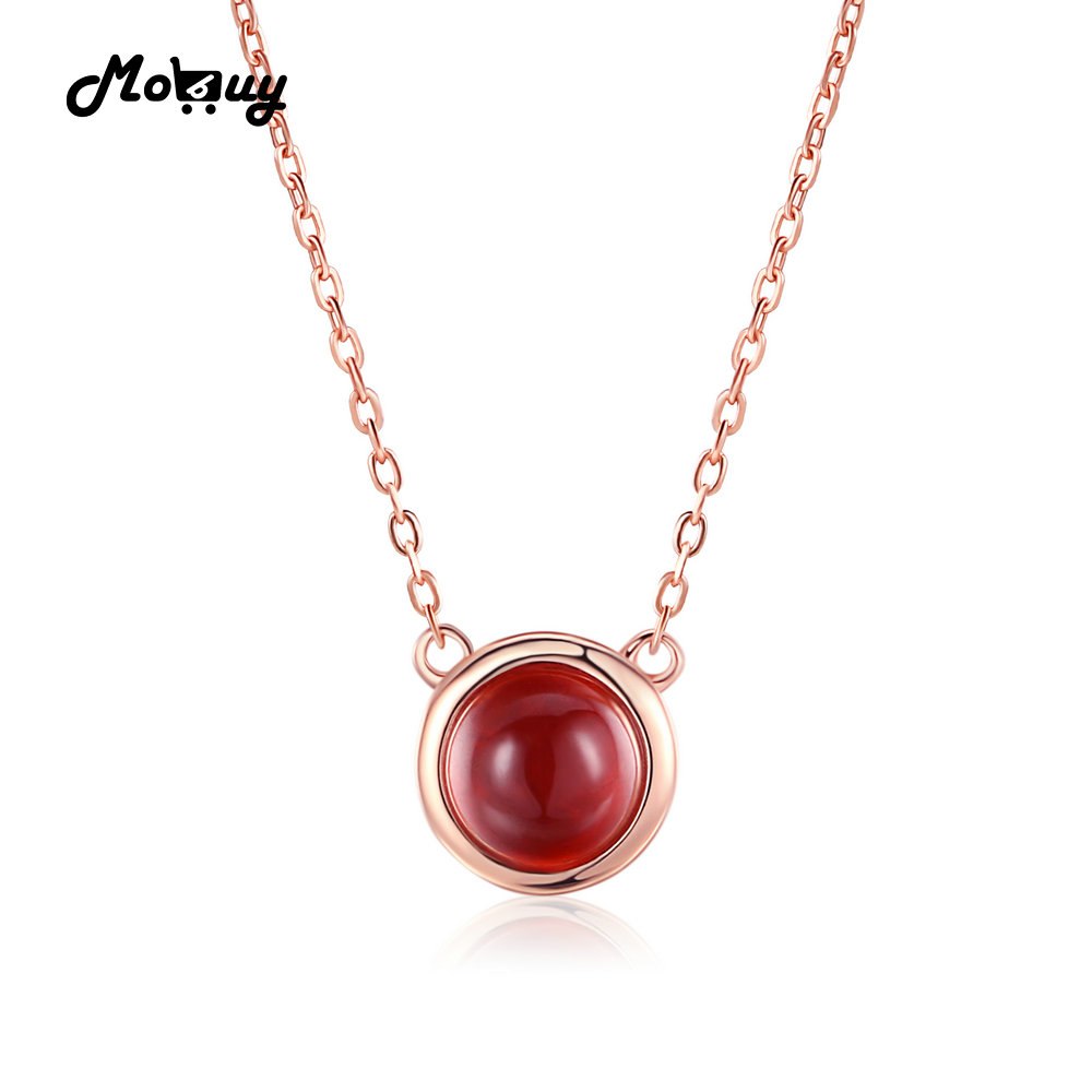 100% 925 Sterling Silver 6mm 1.2 Carat Gemstone Necklace & Pendant Rose Gold Plated Garnet Fine Jewelry For Women MBNI026