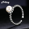 100% 925 Sterling Silver Big Round Pearls Adjustable Rings For Women Engagement Fine Jewelry MBRY072