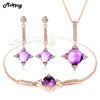 100% 925 Sterling Silver Jewelry Sets For Girls Women Natural Gemstone Amethyst Party Vintage Jewelry V009ENH