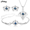 4pcs Natural Gemstone 3pcs Jewelry Sets 100% 925 Sterling Silver Vintage Sapphire Fine Jewelry For Women Wedding V019EHN