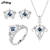 4pcs Sapphire Natural Gemstone 3pcs Vintage Jewelry Sets 100% 925 Sterling Silver Heart Fine Jewelry For Women V019ENR