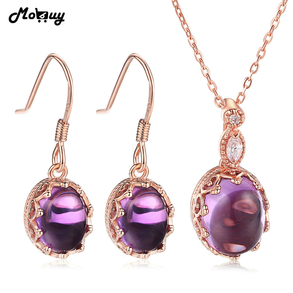 Amethyst Oval Natural Gemstone 4pcs Jewelry Sets 100% 925 Sterling Silver Fine Jewelry For Women Anniversary V031EN