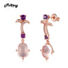 MBEI010 Oval Natrual Gemstone Rose Quartz Drop Earrings 925 Sterling Silver Gold Plated Amethyst Fine Jewelry For Women