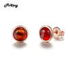 MBEI022 Simple Round Natural Gemstone Red Garnet Stud Earrings 925 Sterling Silver Rose Gold Plated Fine Jewelry For Women