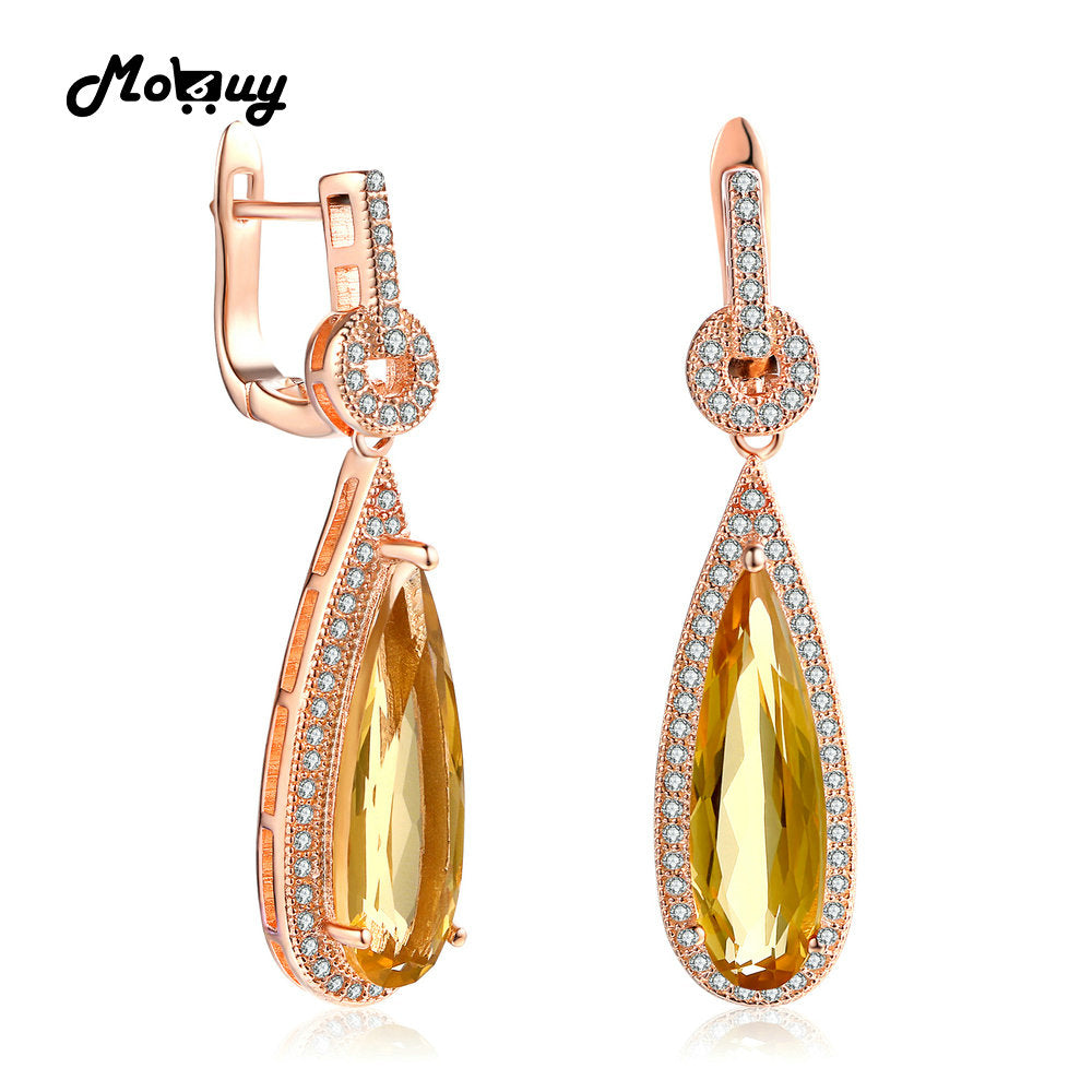 MBEI024 Teardrop Natural Gemstone Citrine Drop/Dangle Earrings 925 Sterling Silver Rose Gold Plated Fine Jewelry For Women