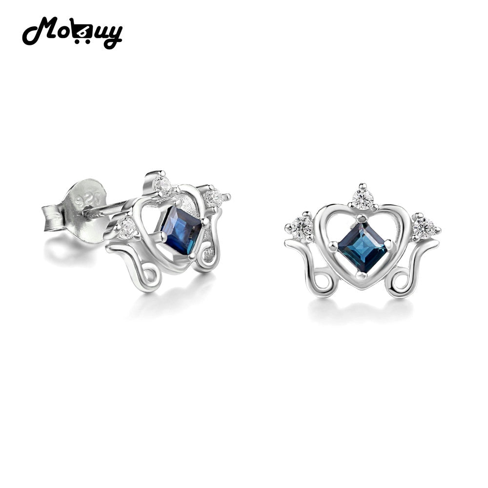 MBEI044 Blue Square Sapphire Princess Stud Earrings 925 Sterling Silver Natural Gemstone White Gold Fine Jewelry Gift