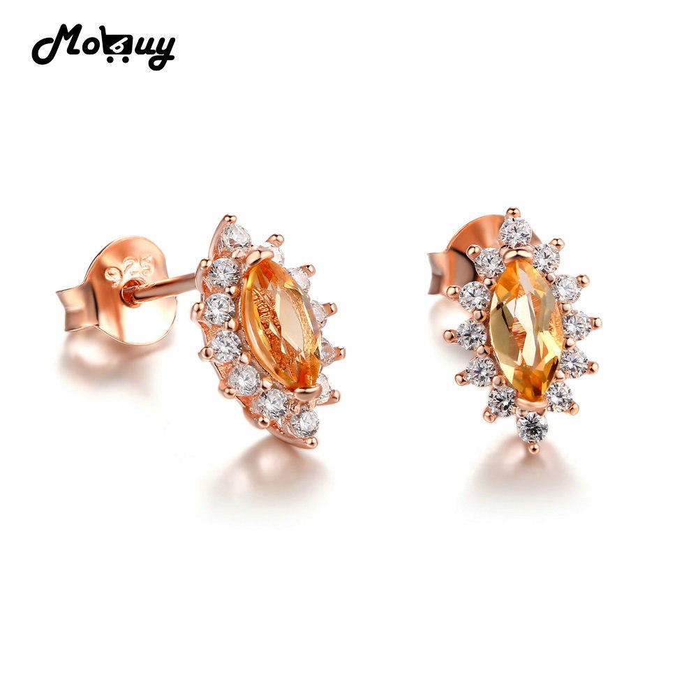 MBEI049 Marquise Natural Gemstone Citrine Stud Earrings 925 Sterling Silver Fine Jewelry Rose Gold Plated For Women
