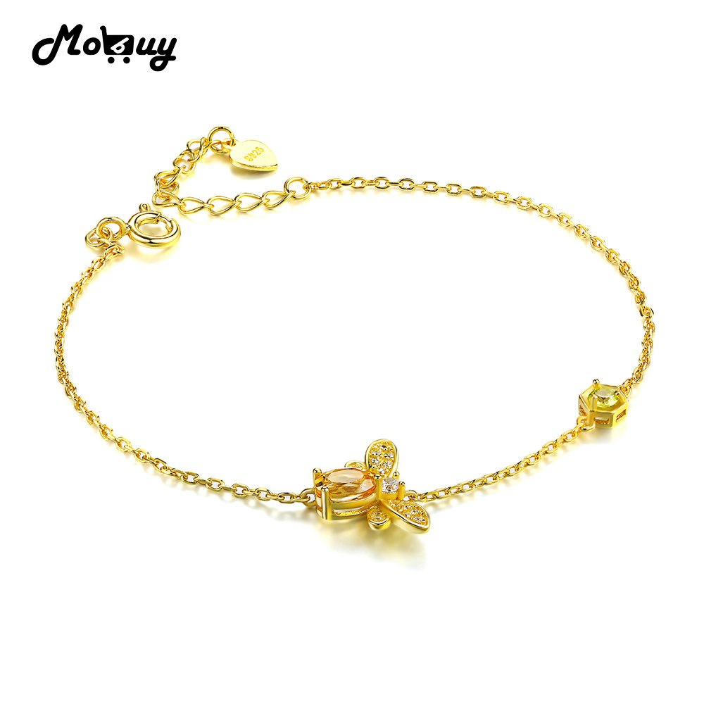 MBHI002 Bee Natural Gemstone Citrine Bracelets & Cuff 925 Sterling Silver Yellow Gold Plated Chain Fine Jewelry For Women