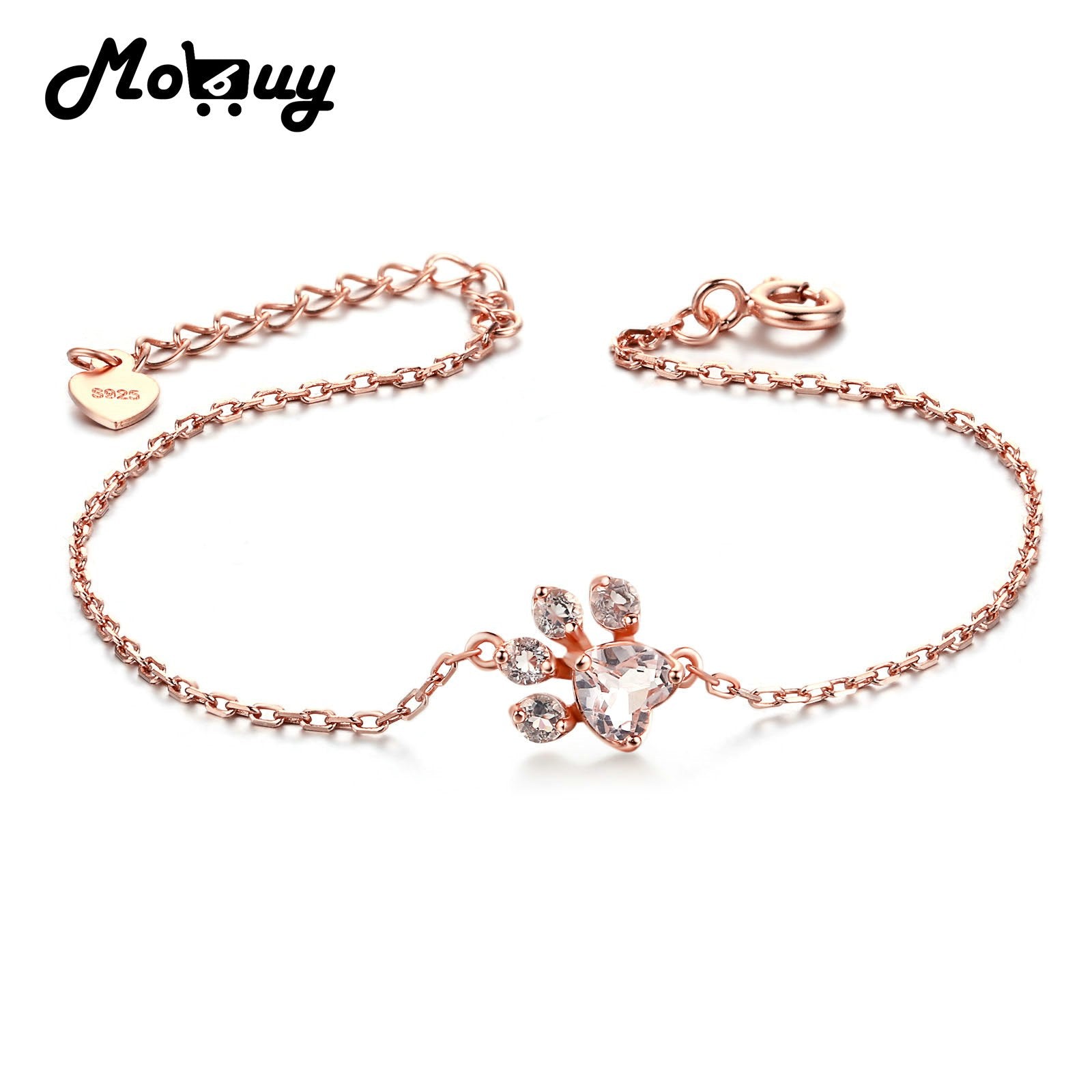 MBHI005 Animal Clam Bearfoot Natrual Gemstone Rose Quartz Bracelets 925 Sterling Silver Gold Plated Fine Jewelry For Women