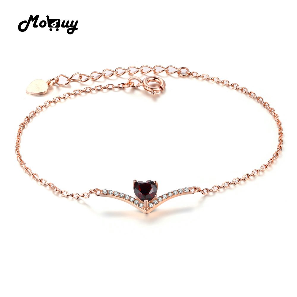 MBHI011 Love Heart Natural Gemstone Garnet Bracelets $ Bangles 925 Sterling Silver Fine Jewelry Rose Gold Plated For Women