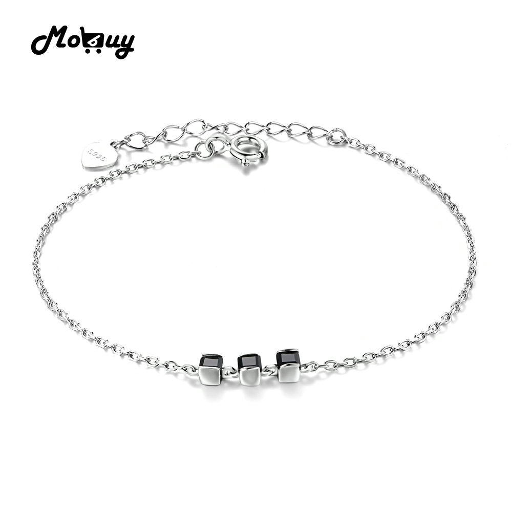MBHI016 Simple Style Black Gemstone Chalcedony Bracelet & Bangles 925 Sterling Silver Jewelry White Gold Plated For Women