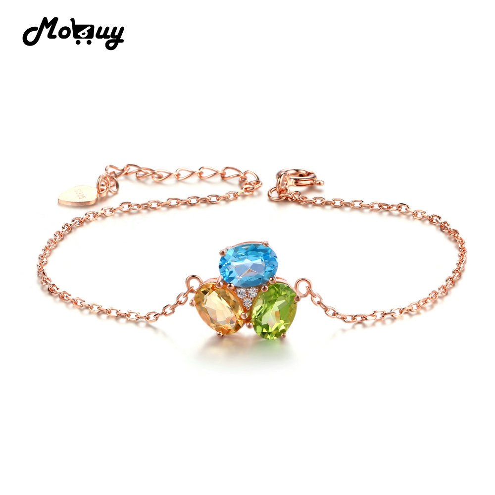 MBHI022 3pcs Oval Gemstone Topaz Peridot Citrine Chain Bracelet & Bangle 925 Sterling Silver Rose Gold Plated Fine Jewelry