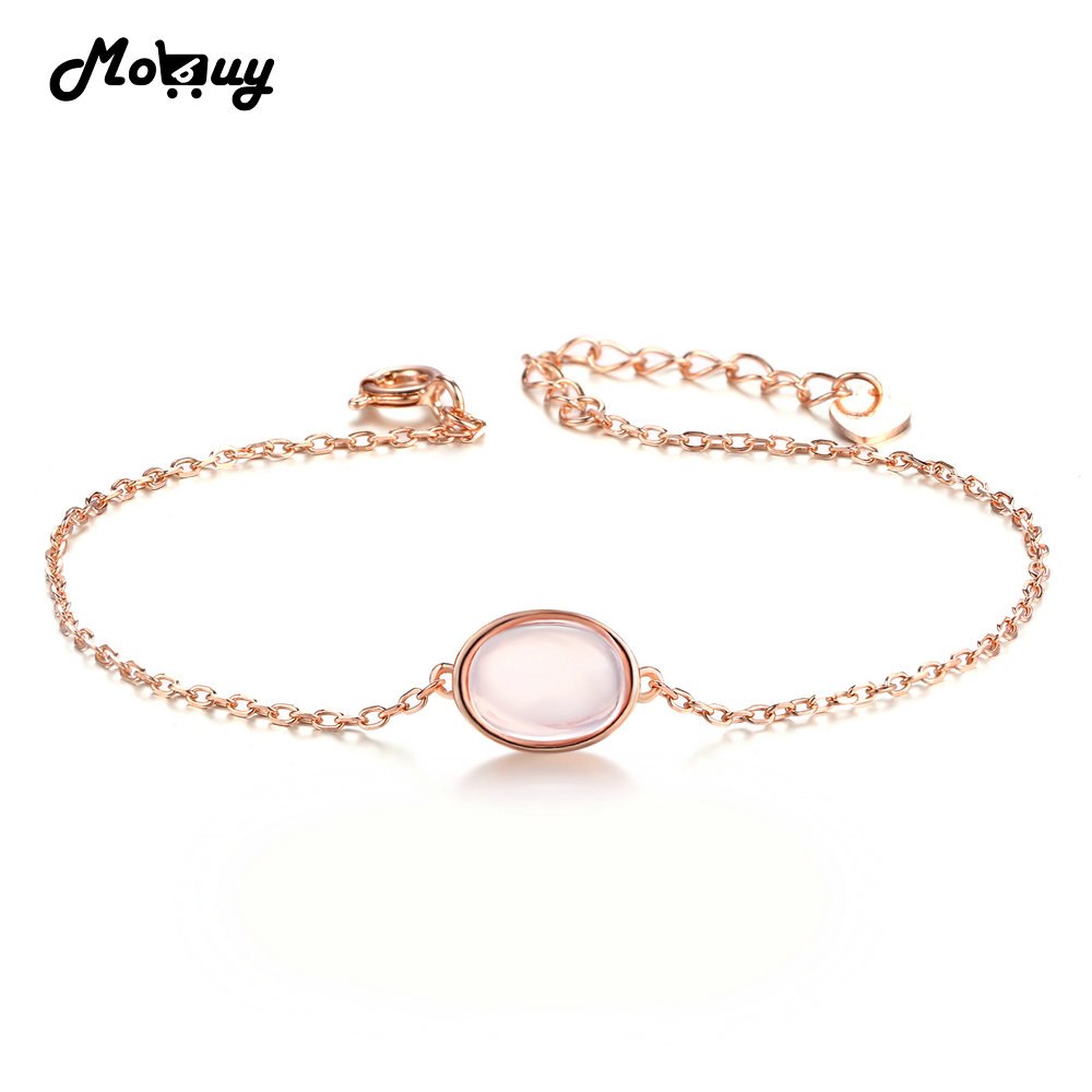 MBHI023 Pink Natrual Gemstone Oval Rose Quartz Fine Bracelets &Cuff 925 Sterling-Silver-Jewelry Rose Gold Plated For Women