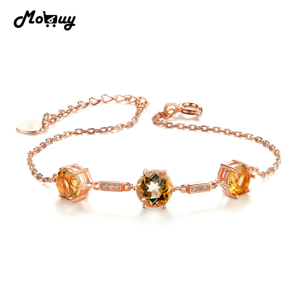 MBHI025 Natural Gemstone 3pcs 6mm Citrine Bracelets & Bangle 925 Sterling Silver Fine Jewelry Rose Gold Plated For Women