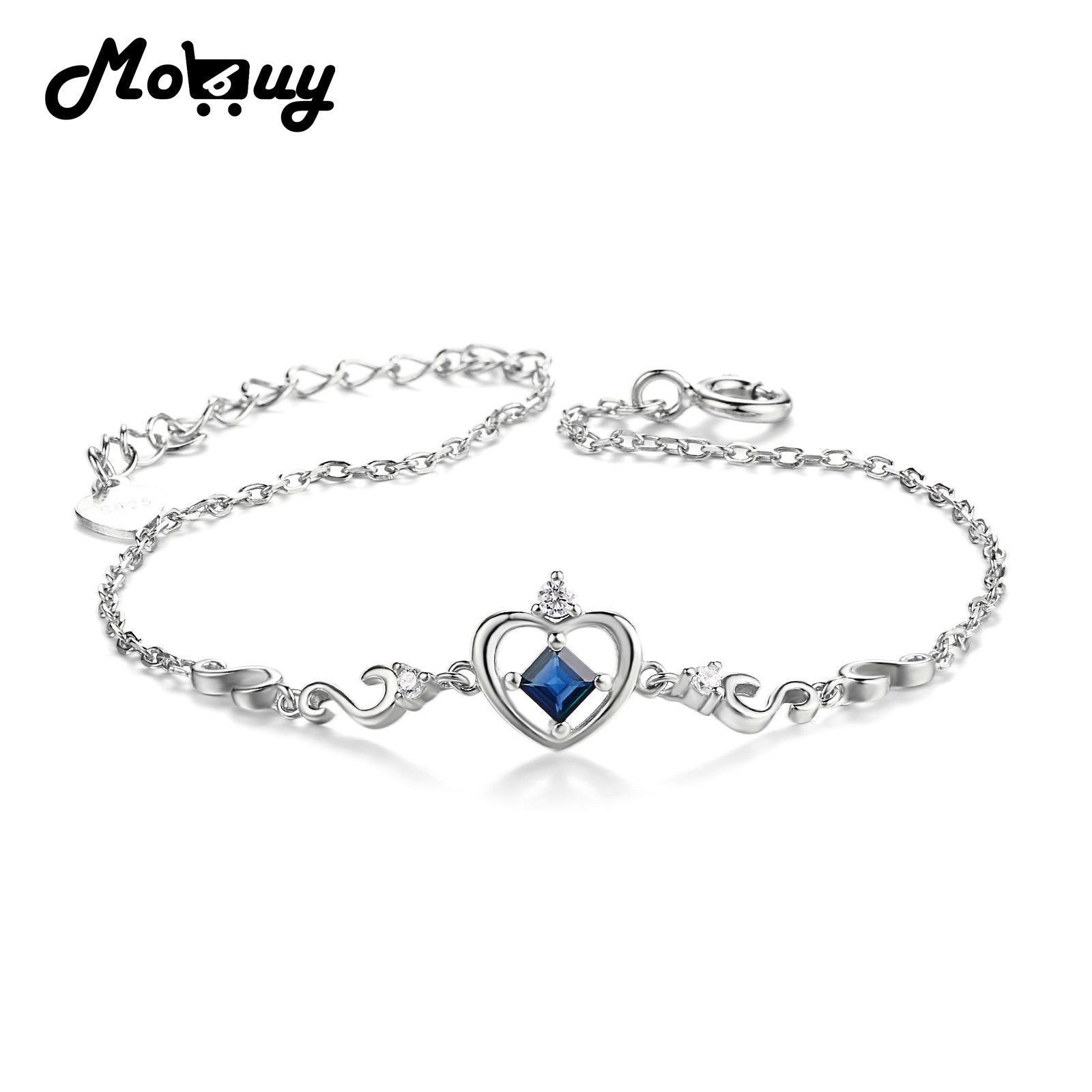MBHI029 Sweet Heart Gemstone Sapphire Fine Bracelets & Bangles 925 Sterling-Silver-Jewelry Rose Gold Plated For Women