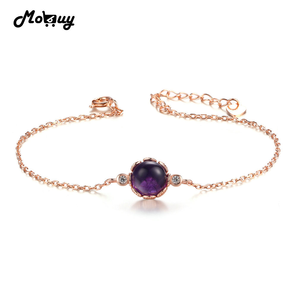 MBHI035 Natural Gemstone Round Amethyst Bracelets & Bangles 925 Sterling Silver Fine Jewelry Rose Gold Plated For Women