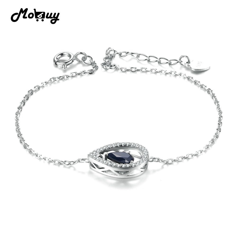 MBHI036 Pear Shape Gemstone Black Sapphire Bracelet & Bangles 925 Sterling Silver Jewelry White Gold Plated For Women