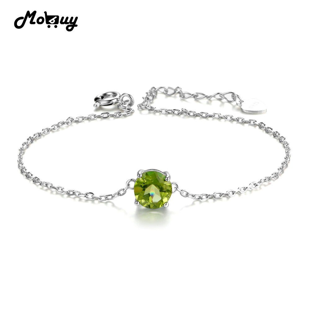 MBHI039 Flat Natural Gemstone Peridot Bracelets & Bangles 925 Sterling-Silver-Jewelry White Gold Plated Chain For Women
