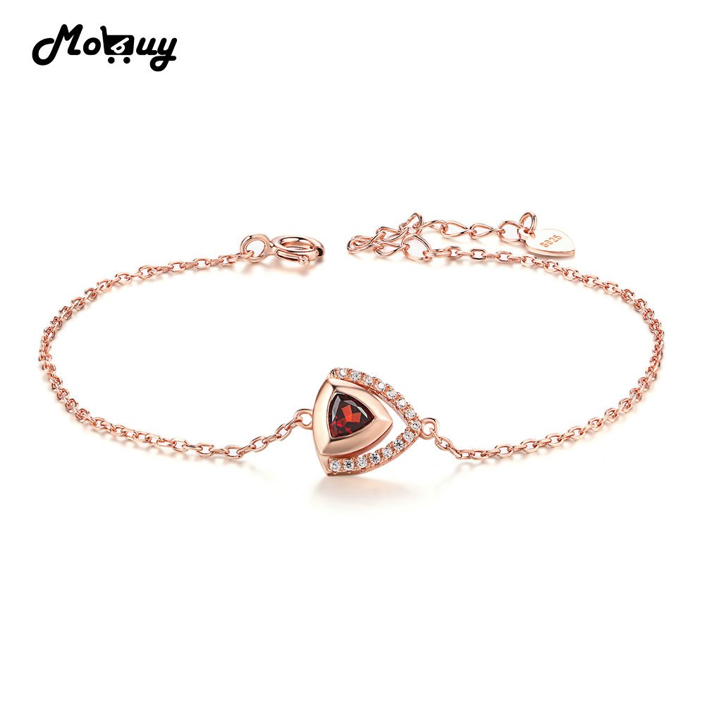 MBHI040 Triangle Gemstone 4-4.5mm Garnet Bracelets & Bangles 925 Sterling Silver Jewelry Rose Gold Plated For Women