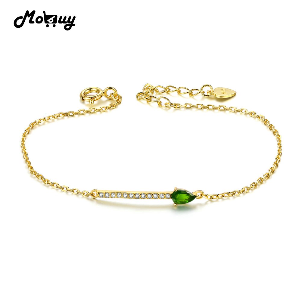 MBHI041 Eye Shape Natural Gemstone Green Diopside Bracelets & Bangles 925 Sterling Silver Yellow Gold Jewelry For Women