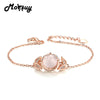 MBHI042 Round Gemstone 9mm Rose Quartz Leaf Bracelets & Bangles 925 Sterling Silver Jewelry Rose Gold Plated For Women