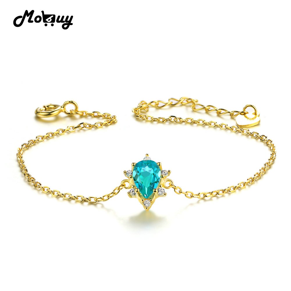 MBHI043 Natural Gemstone Apatite Bracelets & Bangles 925 Sterling Silver Yellow Gold Plated Fine Chain Jewelry For Women