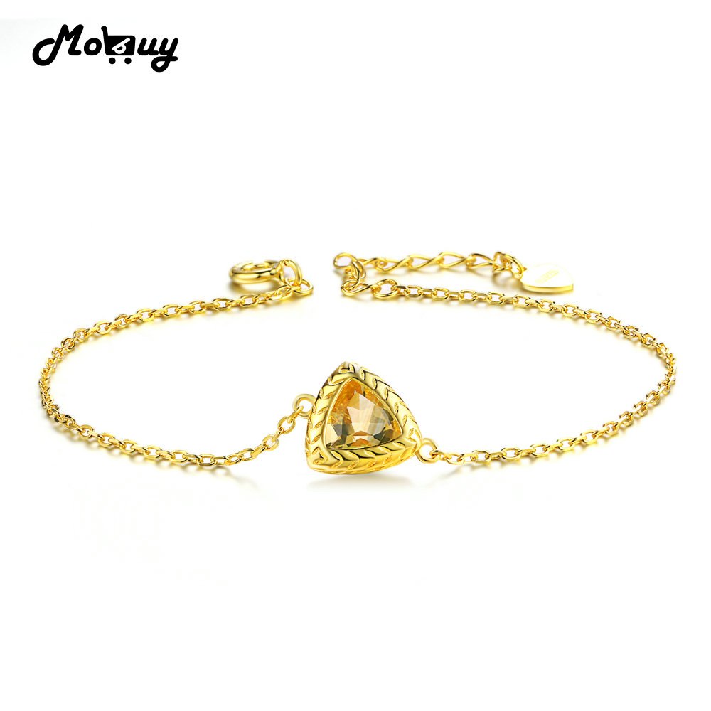 MBHI044 Triangle Gemstone 6mm Noble Citrine Bracelets & Bangles 925 Sterling Silver Jewelry Yellow Gold Plated For Women