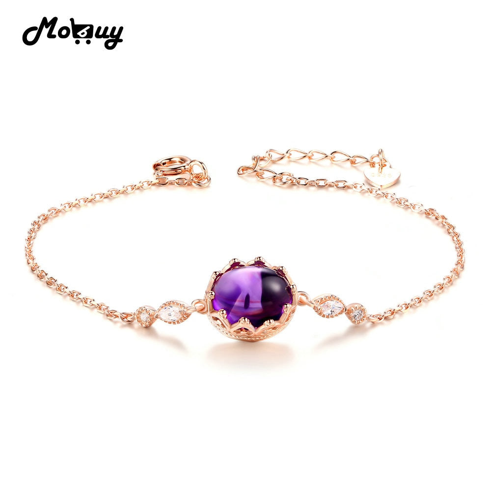 MBHI045 Ethnic Style Gemstone Crown Amethyst Bracelets & Bangles 925 Sterling-Silver-Jewelry Rose Gold Plated For Women