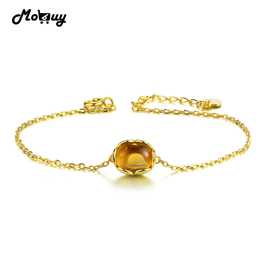 MBHI046 Oval Natural Gemstone Citrine Bracelets & Bangles 925 Sterling-Silver-Jewelry Yellow Gold Fine Chain For Women