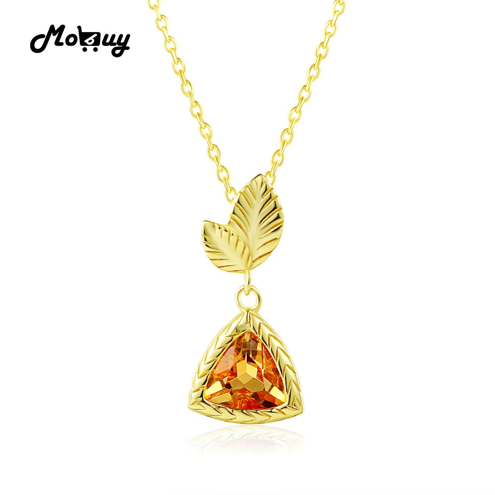 MBNI012 Triangle Natural Gemstone Citrine Necklace&Pendant 925 Sterling Silver 14K Yellow Gold Plated Leaf Fine Jewelry