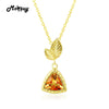 MBNI012 Triangle Natural Gemstone Citrine Necklace&Pendant 925 Sterling Silver 14K Yellow Gold Plated Leaf Fine Jewelry