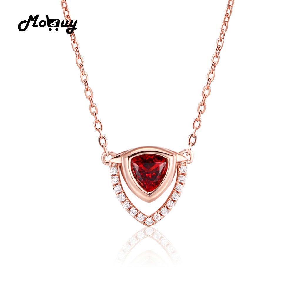 MBNI014 Triangle Red Natural Gemstone Garnet Necklace & Pendant 925 Sterling Silver Rose Gold Plated Fine Jewelry