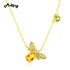 MBNI015 Sweet Bee Natural Gemstone Citrine Necklace & Pendant 925 Sterling Silver 14K Yellow Gold Plated Fine Jewelry Gift